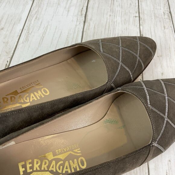 Salvatore Ferragamo Ruby Suede Calf Shoes 8.5 AAA Brown Low Heel w/ Box … - Picture 9 of 11